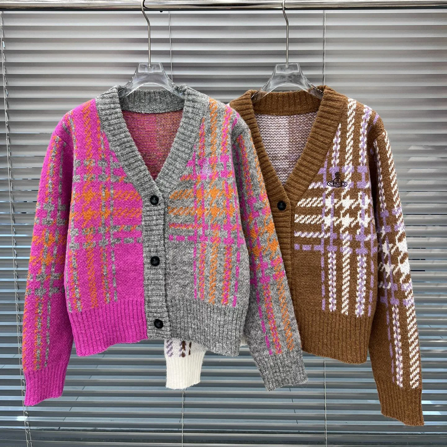 

Embroidery Preppy Style Trend Jacket Cardigans Twisted Flower Knitted Striped Checkered Jumper Rose Coffee Coat
