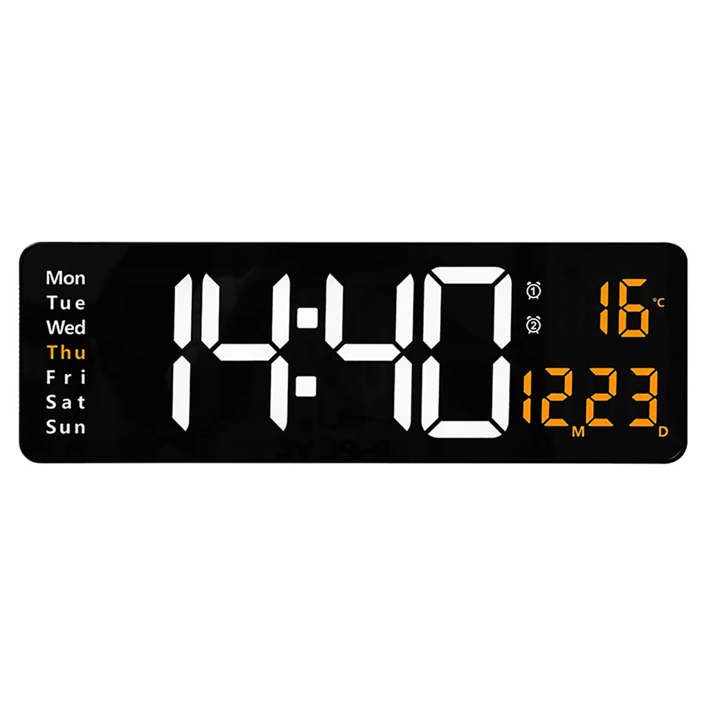 Home Wall Mounted Large Display Electronic Clock Brightness Adjustment Temperature Date Digital LED Clock with Remote Control wood clock