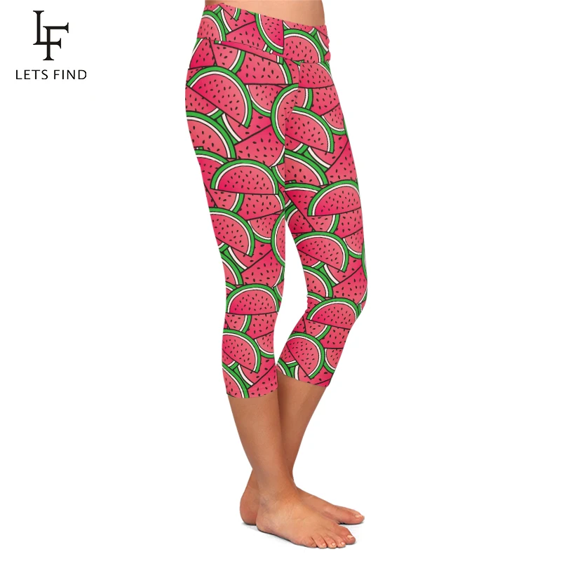 Fashion Women Capri Leggings for Summer 3D Watermelon Print High Waist  Fruit Printed Fitness Leggings Mid-Calf Pants