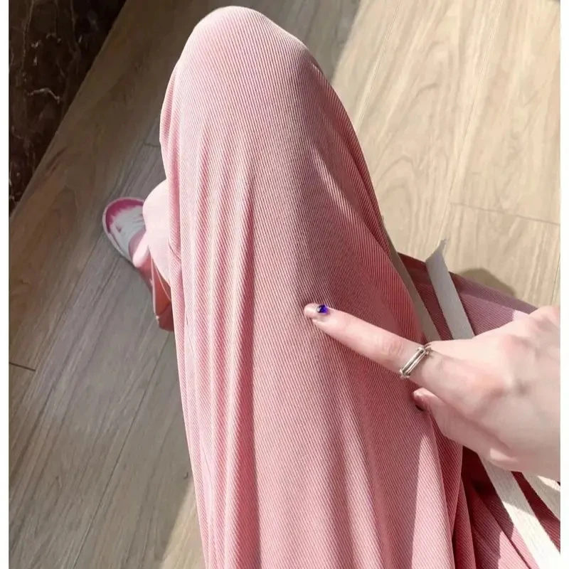 Women Long Pants Spring Summer Straight Long Elastic Waist Wide Leg women long trousers Casual Soft Knitted Pants