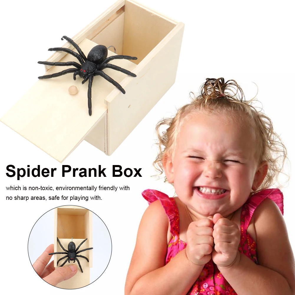Trick Spider Funny Scare Box Wooden Hidden Box Quality Prank Wooden Scare Fun Game Prank Trick Friend Office Toys