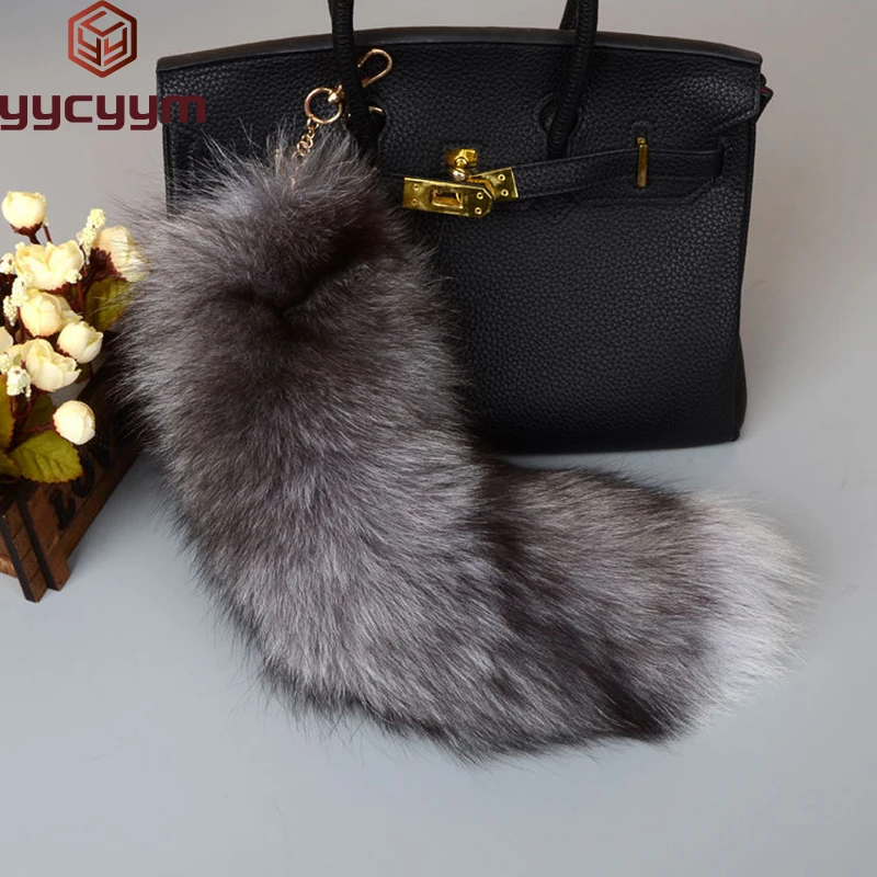 

Hot Sale Fashion Fox Tail Keychain Wolf Tail Fur Tassel Bag Tag Black And Brown Pom Pom Charm Keyring Holder Strap Chain Gifts