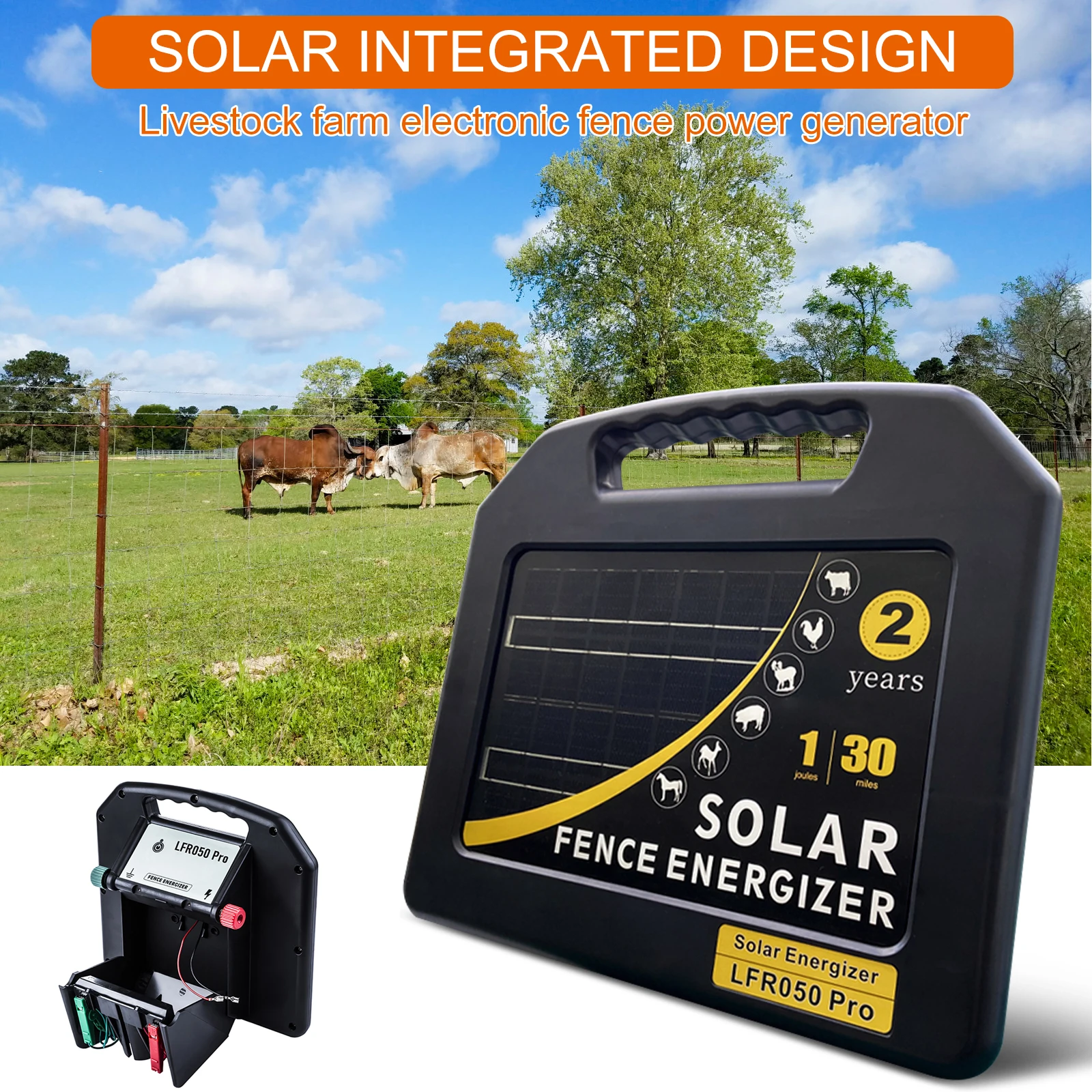 

48KM Electric Fence Solar Energizer Charger Controller Animal Horse Cattle Poultry Farm Shepherd Alert Livestock Tool