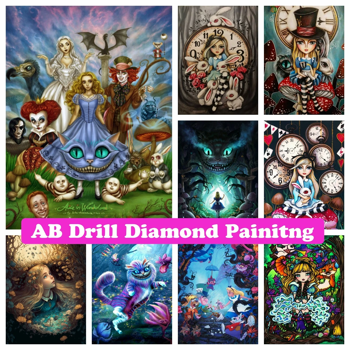 

Alice in Wonderland AB Drill Diamond Painting Disney Cartoon Cheshire Cat Pictures of Rhinestones Cross Stitch Children's Gifts