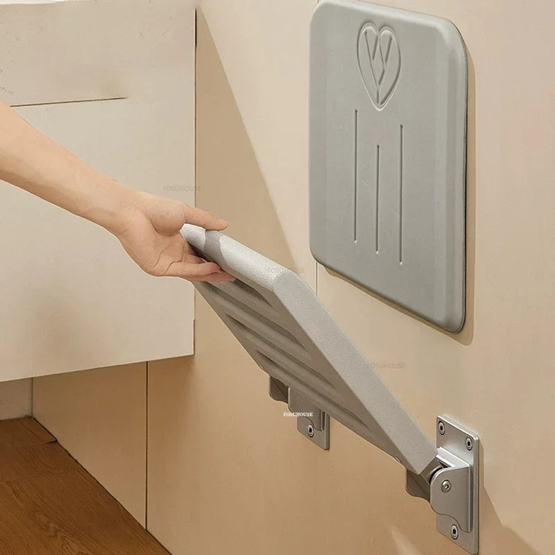 Home Non-slip Elderly Bathing Special Back Bathroom Chair Folding Wall-mounted Bathroom Seats Shower Chair Changing Shoe Stool 3