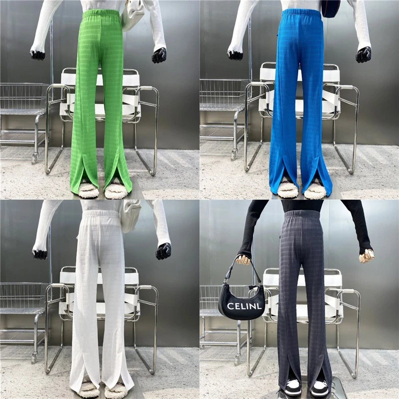 

Новинка 2022, разноцветные широкие брюки с высокой талией и разрезом, тонкие универсальные свободные вертикальные брюки для пола