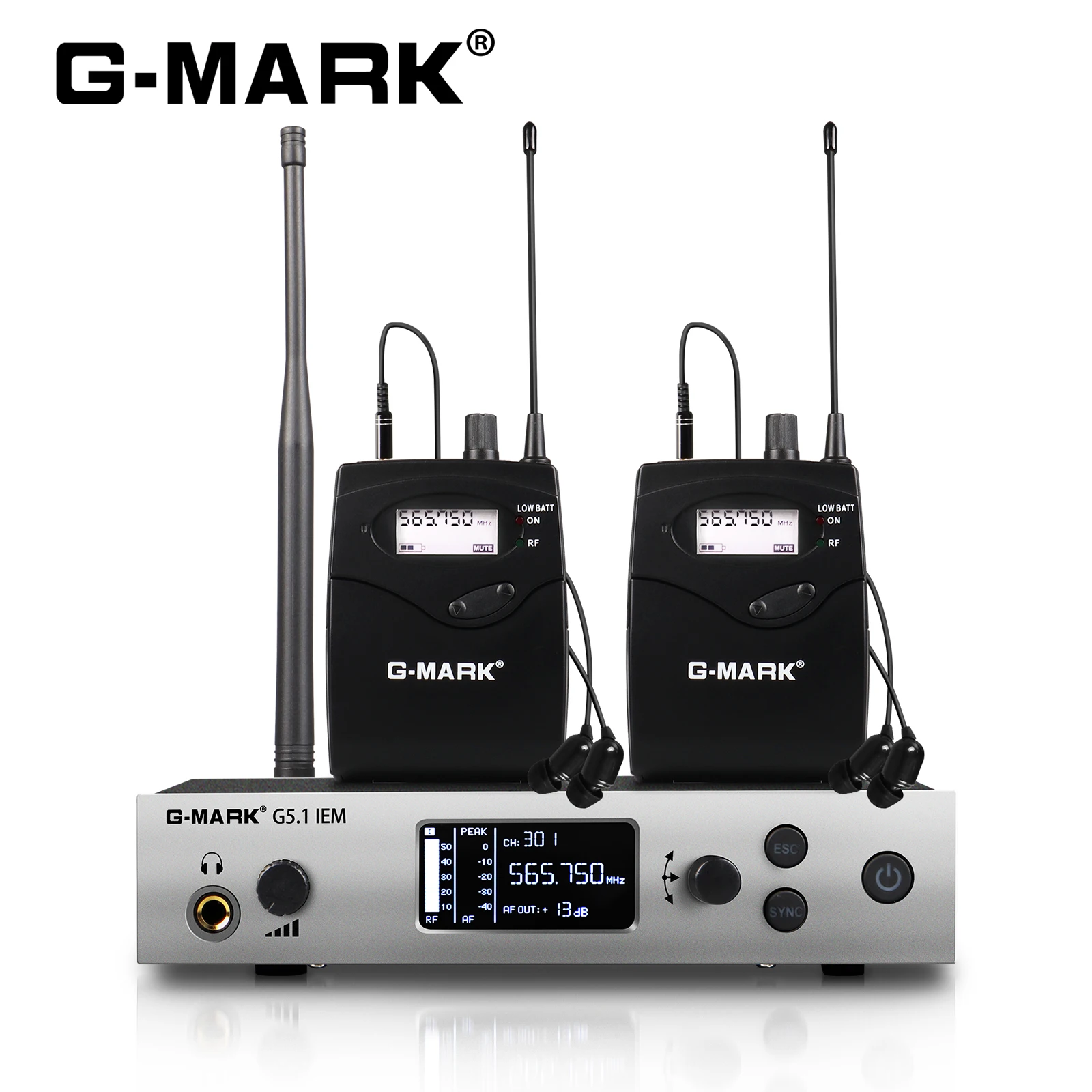 Wireless In Ear Monitor G-MARK G5.1IEM-2 UHF Stage Return Mono Frequency Selectable For Singer Guitar Studio DJ Wireless In Ear Monitor