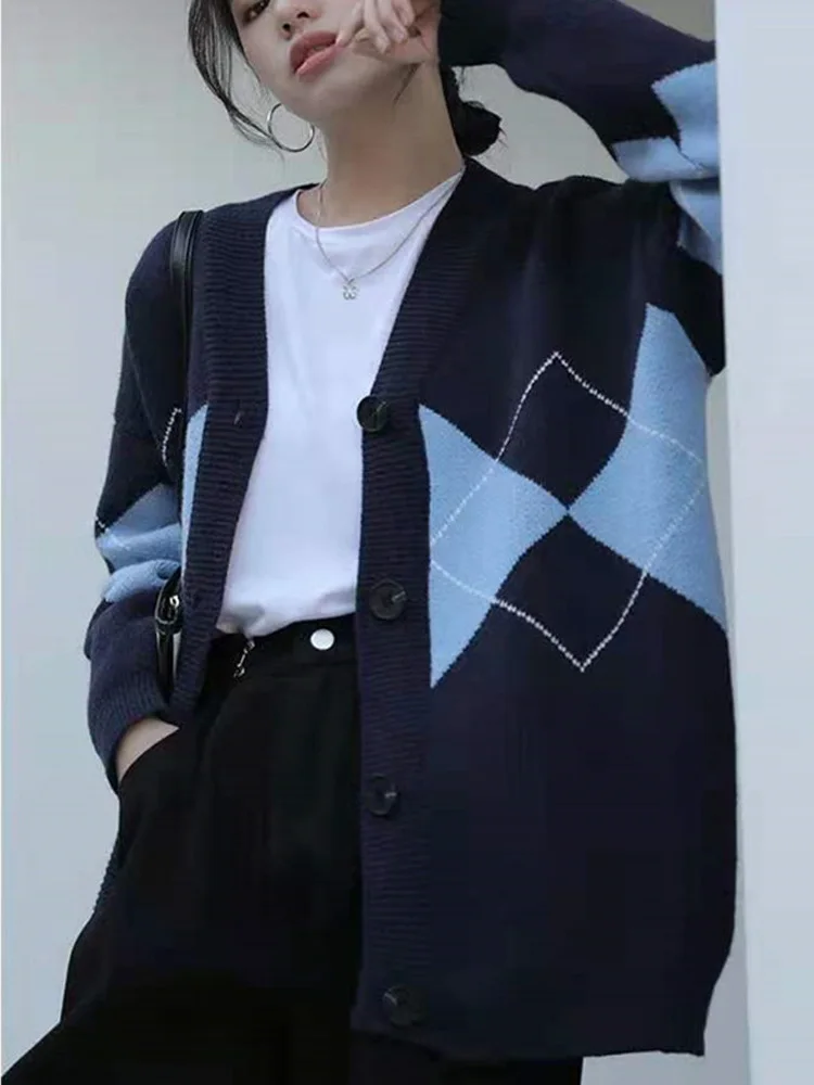 Women Geometric Sweater Long Sleeve Cardigan