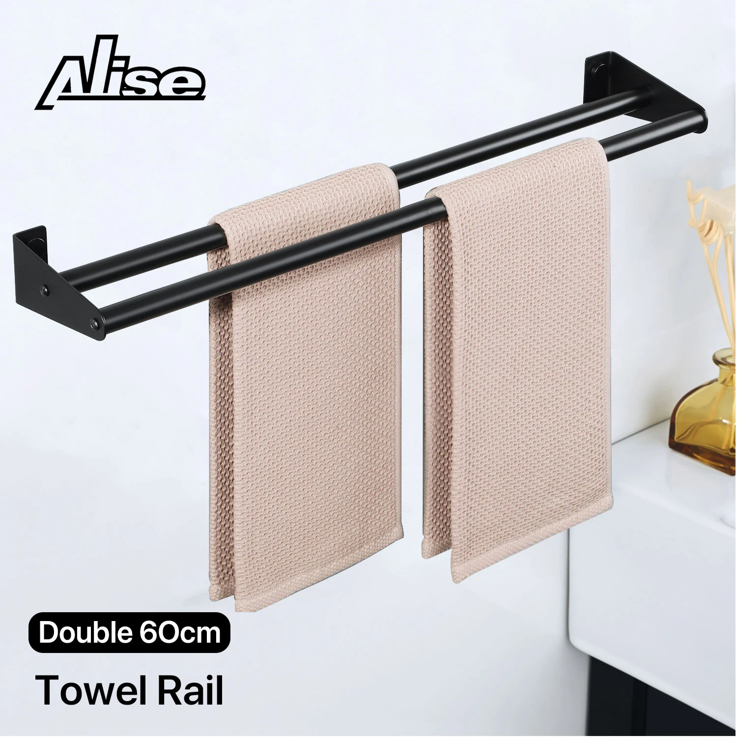 

60cm Towel Rail Bathroom Towel Holder 304 Stainless Steel Double Towel Bar Matte Black Wall Mounted Bathrooms Accessories