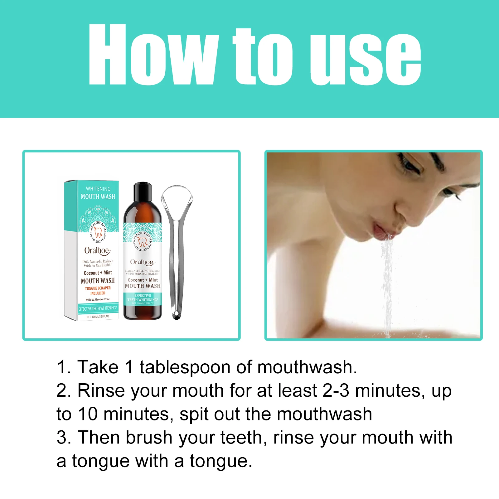 Mint Mouthwash with Tongue Scraper to Clean Mouth Whiten Teeth Remove Dental Calculus Tongue Cleaning and Oral Care Tools