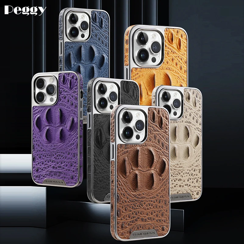 

Genuine Leather Crocodile Pattern Electroplated Frame Phone Shell For iPhone 15 14 13 12 Pro Max Luxury Leather Shockproof Cover