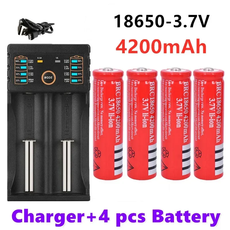 

100% original 18650 battery 3.7V 4200mAh rechargeable lithium-ion battery+201 charger, used for small fans, strong flashlights