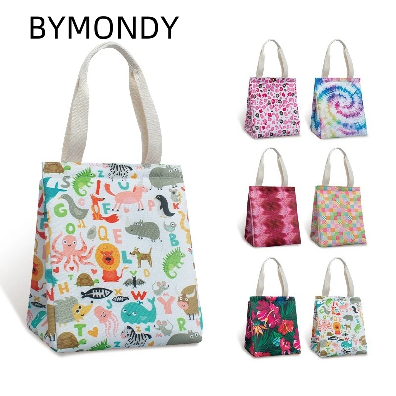 BYMONDY Portable Lunch Box for Girl Fashion Aesthetic Floral Lunch Bags Thermal Insulated Lunchbox Women Work Bento Tote Bag korean style messenger bag ins bunny girl crossbody bags for girls pu hand bags toddler purses princess handbags kids bag tote