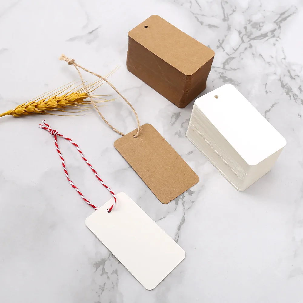 Description Picture 2 of item100pcs 7x4cm Blank Tag Product Label Clothing Garment Tag Baking Packaging Supplies Kraft White Paper Decoration Word Cards