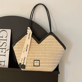 Borsa a tracolla da donna di grande capacità Borsa estiva in paglia intrecciata Borsa da spiaggia di design di lusso femminile di moda Borsa shopper Bali