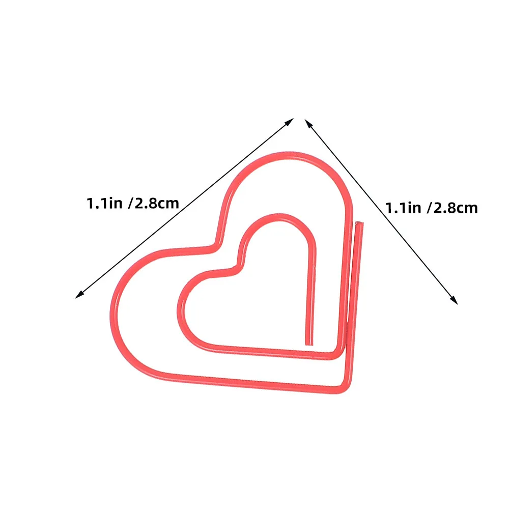 100Pcs 귀여운 하트 종이 클립 저널을위한 빨간색 금속 클립 사무실 스크랩북 DIY 프로젝트 사랑 모양의 북마크
