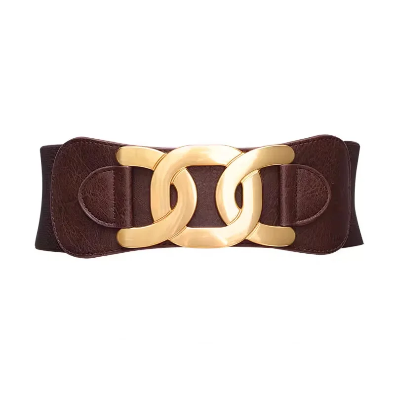 Golden Hook Buckle Elegant Women's Retro Elastic Wide Belt