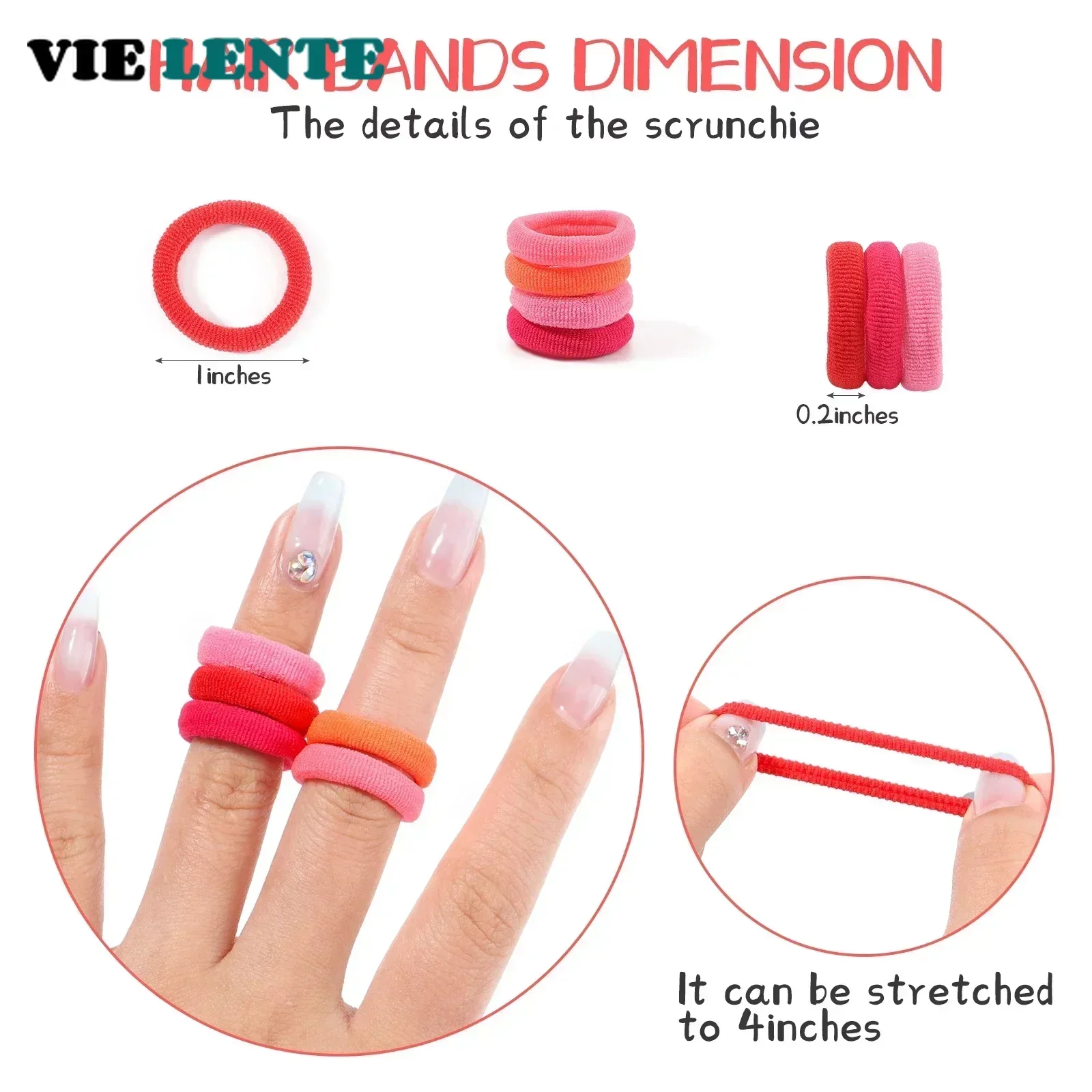 100PCS Colorful Basic Nylon Ealstic Hair Ties for Girls Ponytail Hold Scrunchie Rubber Band Kid Fashion Hair Accessories