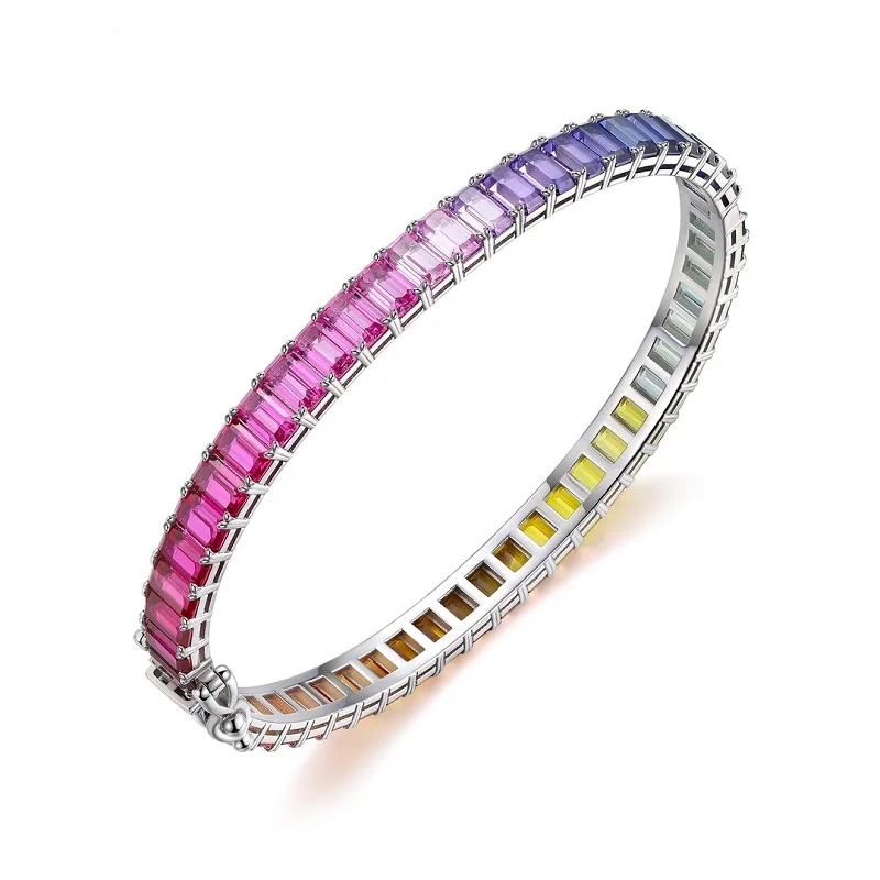 

Pirmiana New Arrival Rainbow Bracelet 3x5mm Created Rainbowcolor Gemstones S925 Silver Jewelry Women