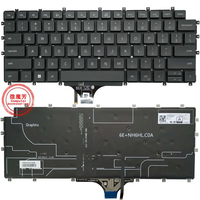 

US New Laptop Keyboard For Dell Latitude 9510 9520 2-in-1 English Black With Backlit Without Frame
