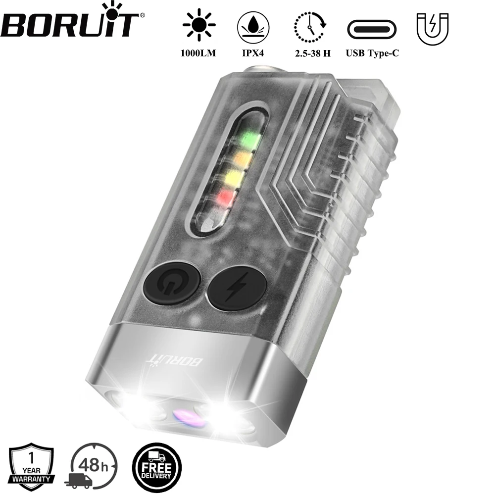 Torcia Portachiavi LED Siuyiu 80 Lumen - Mini EDC Ricaricabile USB-C, 7 Modalità, Impermeabile IPX4, Con Fischietto E Taglierino - Per Campeggio E Emergenza