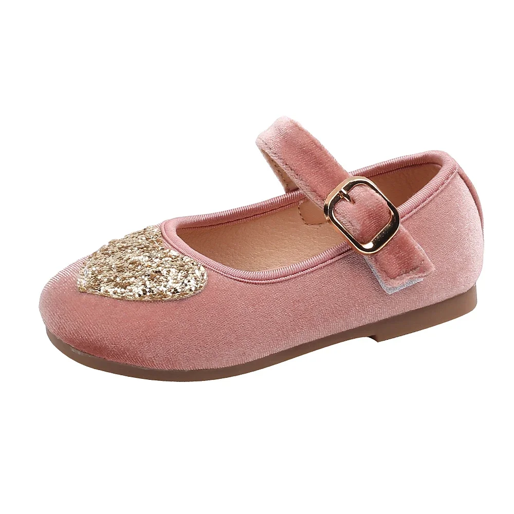 Kids Princess Shoes New fashion Girls' Casual Flat Shoes with Sequins Love Heart Children Dance Soft Sole Comfortable