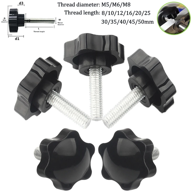 5 Empuñaduras De Sujeción Estrella Uxcell - Rosca M6 - Cabeza 38 Mm - Plástico Y Metal Para Maquinaria Industrial