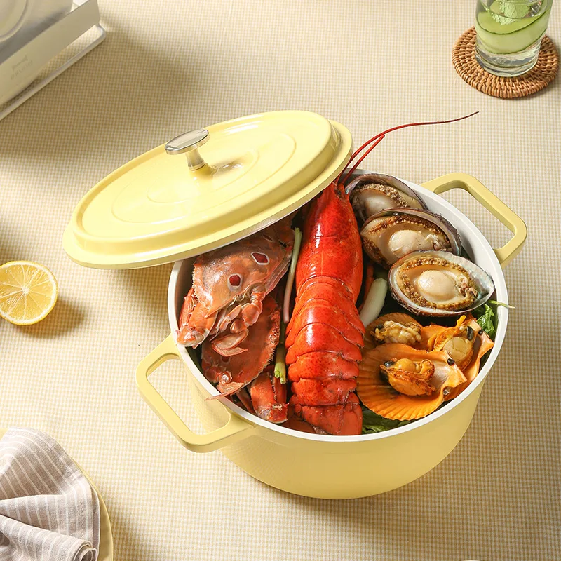 

Colorful Aluminum Die-cast Non-stick Enamelled Stockpot With Lid Soup Pot Gas Induction Cooker Universal Double Ear Saucepan