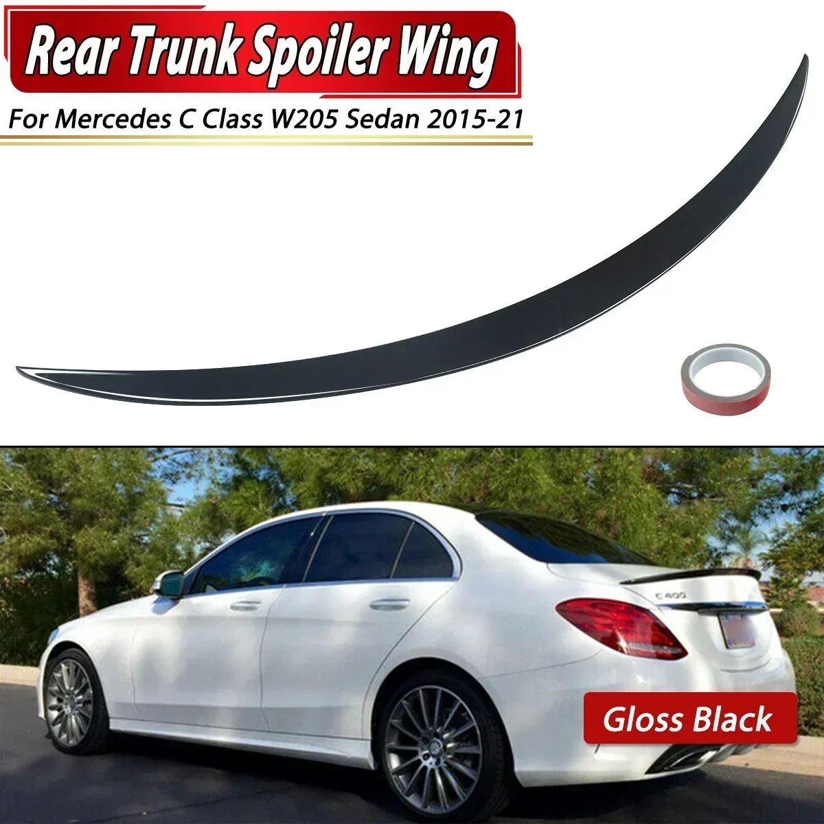 

Задний спойлер W205, 4 двери, седан, C63, C43 стиль, для Mercedes-Benz C-Class, C180, C200, C260 задний спойлер, крыло багажника 2015-2019