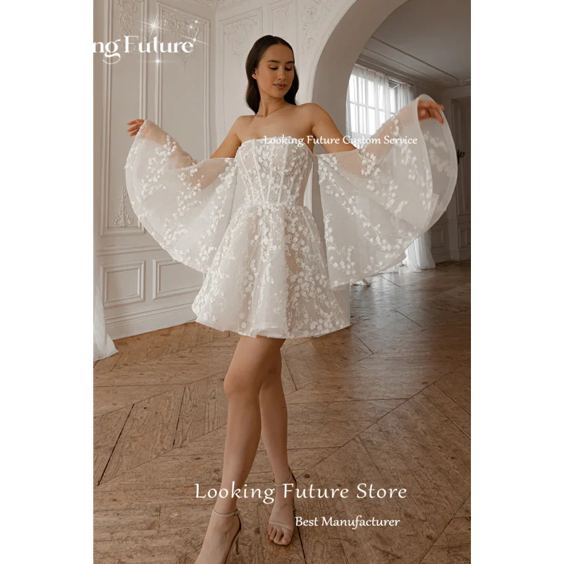Vintage A-Line Short Wedding Dress Simple Strapless Off Shoulder Pleated Appliques Sexy Backless Lace Up Bridal Gowns Customized 16 Sb920f2638d9d458ea8ed16e917de363eV