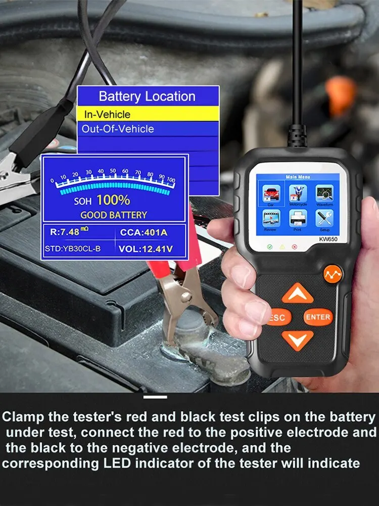 KW650 Battery Tester High Precision Color Screen 6V to 12V Car Motorcycle Battery Car Lawn Mower Imported Chip Battery Tester 6