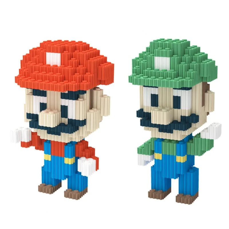 8 Style Cartoon Engineer Two Brothers Mushroom Yoshi Block Building Anime Figures Micro Bricks Modello Da Collezione Block Toys