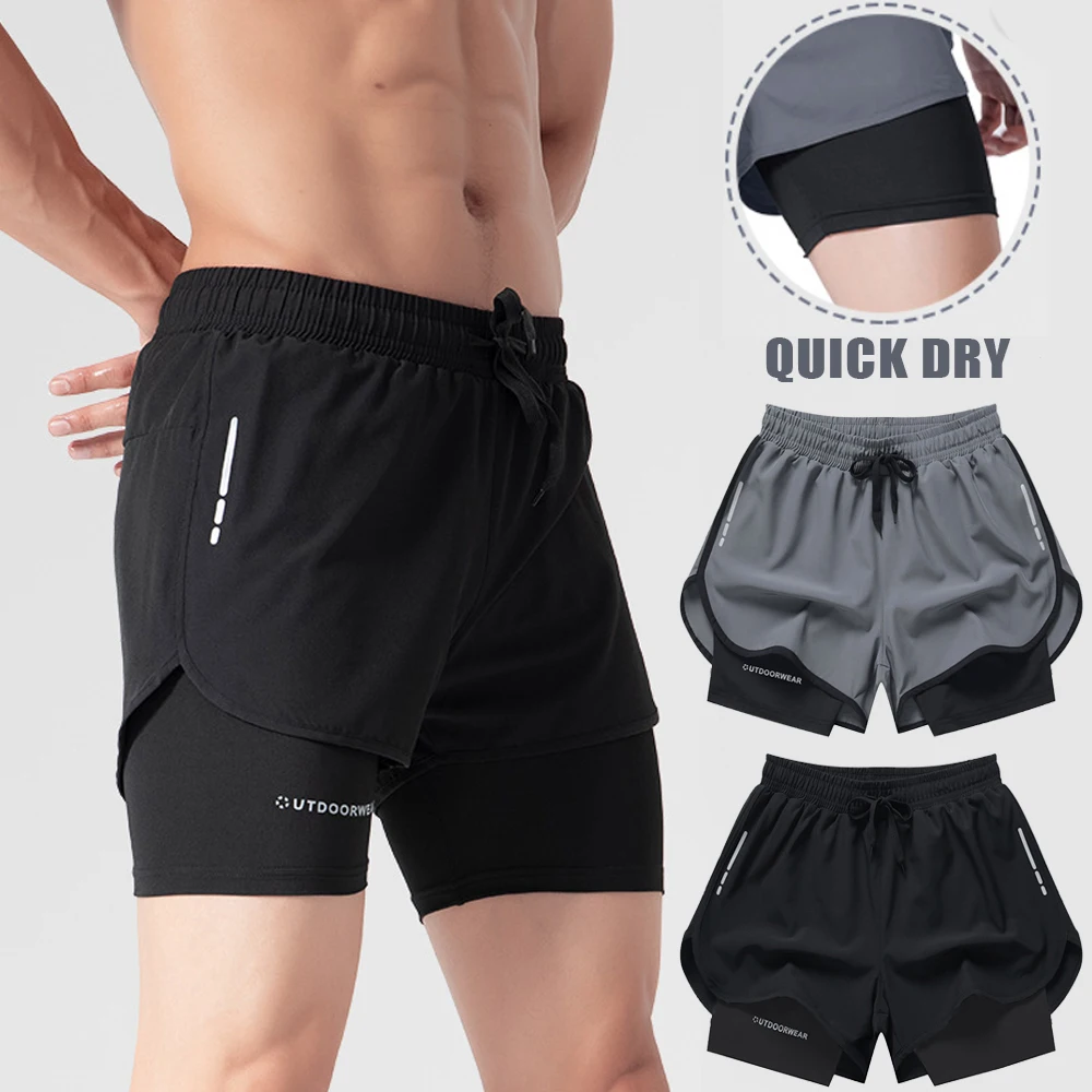 New  Mens Sports Running Shorts Men Gym Sports Shorts 2 In 1 Quick Dry Workout Training Gym Fitness Jogging Short Pants Summer