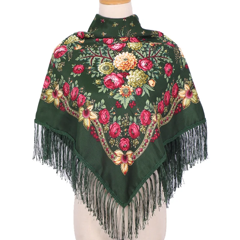 New Ethnic Style Headscarf hijabs for woman Scarf Muslim Print Tassel Shawl Middle-aged and Elderly Warm bandana Square Scarf 5