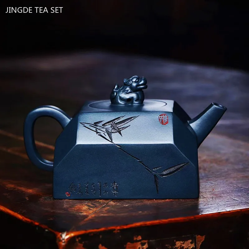210ml Yixing High-end Tea Pot Famous Handmade Purple Clay Teapot Raw Ore Azure Mud Kettle Chinese Tea Ceremony Collectible Gifts