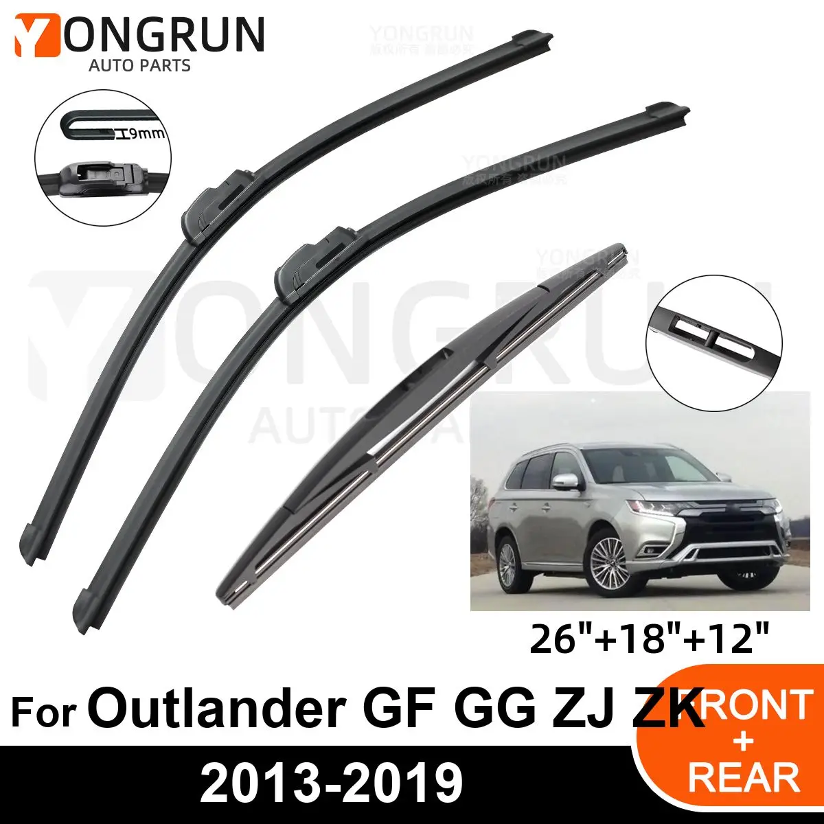 

3PCS Car Wiper for Mitsubishi Outlander GF GG ZJ ZK 2013-2019 Front Rear Windshield Windscreen Wiper Blade Rubber Accessories