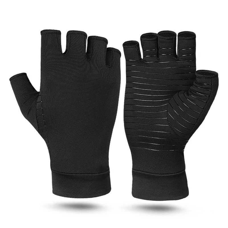 

1 Pair Compression Gloves Hand Copper Arthritis Gloves Joint Pain Relief Half Finger Anti-slip Therapy Gloves For Womens Mens