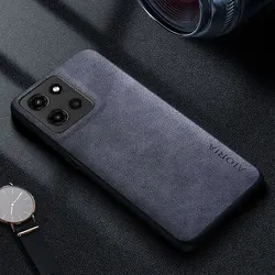 Premium Luxury Leather Phone Cover - Retro Business Style Solid Color Case for Moto G Power 2025 (Grey)