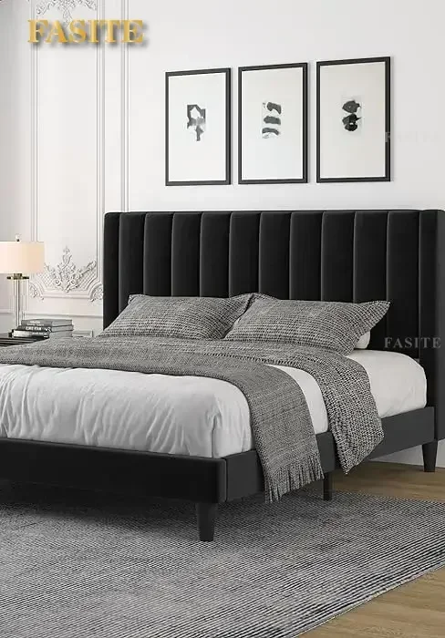 Upholstered King Size Platform Bed Frame with 4 Storage Drawers and Headboard, Square Stitched Button Tufted,Mattress Foundation