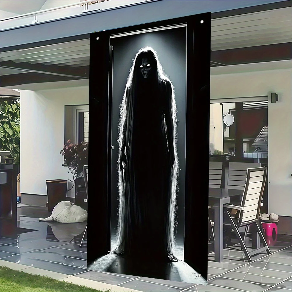 2D-Türbanner, 1 Stück Halloween-Horror-Türbanner – gespenster Hintergrund der Vorderveranda, strapazierfähiges Polyester, Urlaubsdekoration