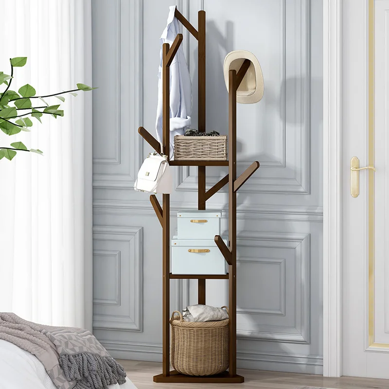Simple Standing Coat Rack Floor Bedroom  Clothes Hooks Multifunctional Solid Wood Porch Rack For Coats for Organized Entryways