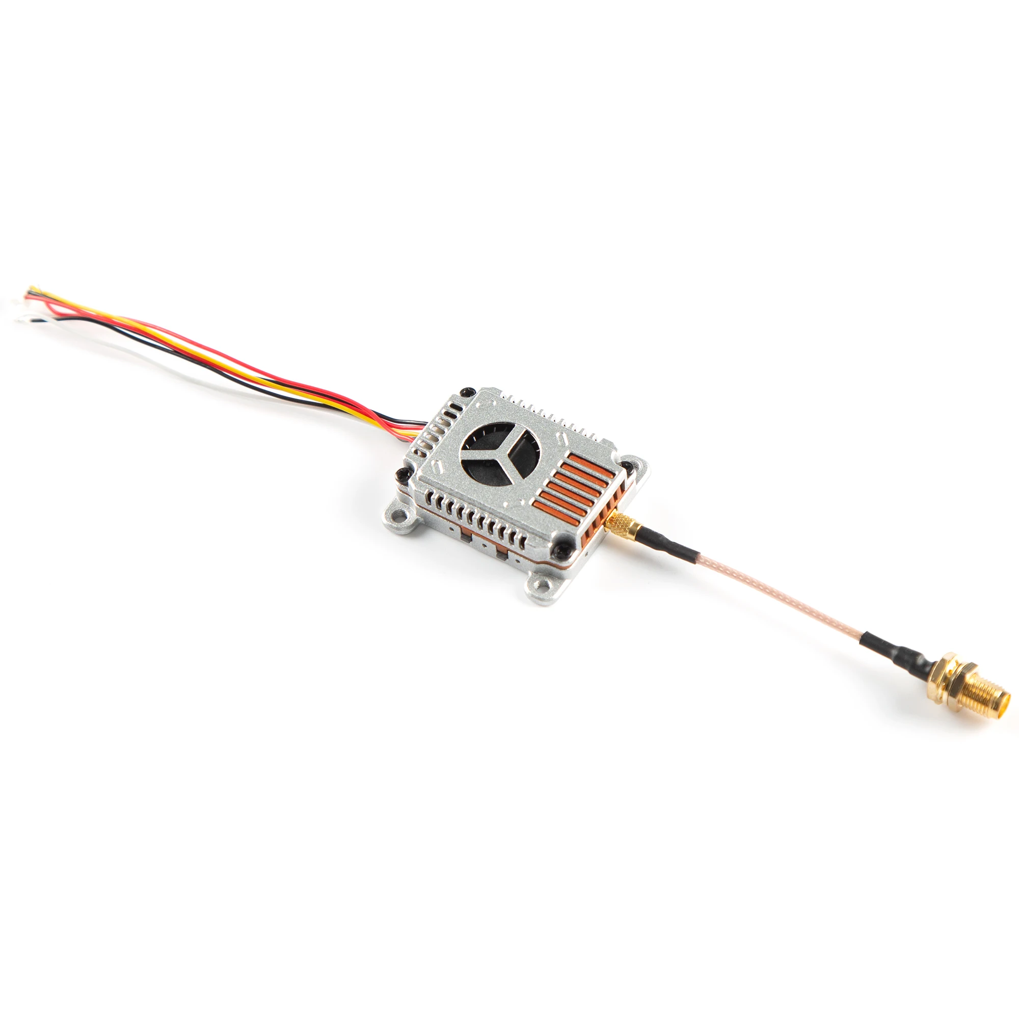 Détail du dissipateur thermique et de la connectique de l'émetteur vidéo 1.2G 3W VTX 3000mW