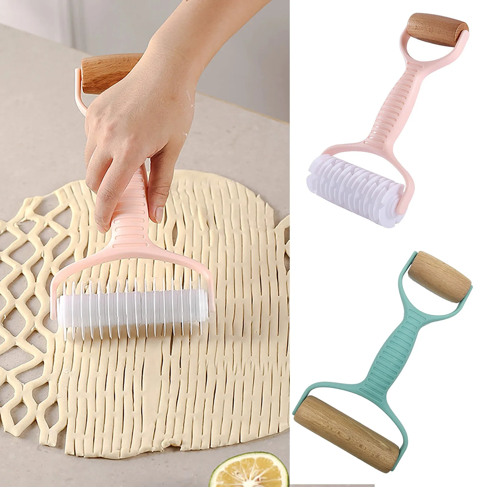 

Noodle Double Head Roller Rolling Pin Pizza Mesh Pulling Knife Dumpling Dough Wrapper Multifunctional Flour Stick Accessories