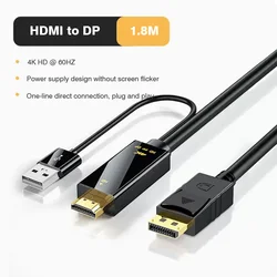 Ultra HD HDMI to DisplayPort Converter Cable with USB Power, 4K@60Hz, 2K@120Hz (1.8M)