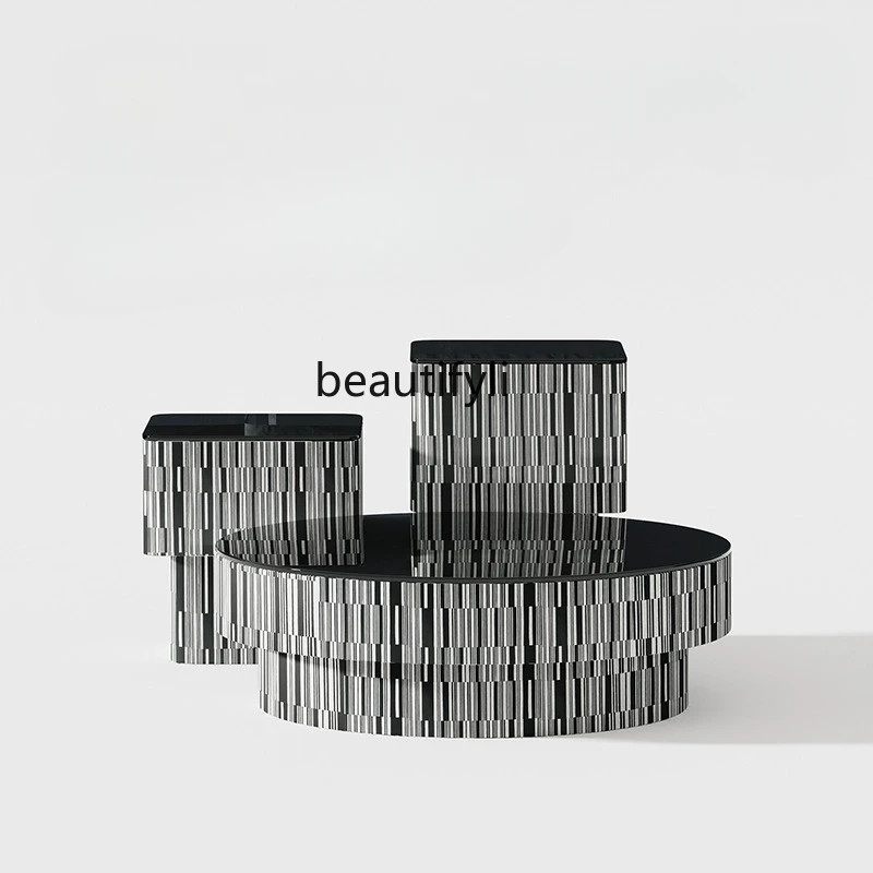 

Modern Simple Light Luxury French Coffee Table Creative Design Home Living Room Glass round Combination