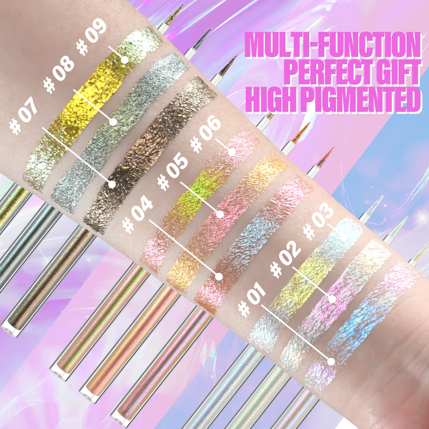 JUR MORNIER 3 Pcs Duochrome Eyeshadow Liquid Set High Pigment Waterproof More Use Eyeliner Highlighter Eye Shadow Glitter Mskeup eye shadow