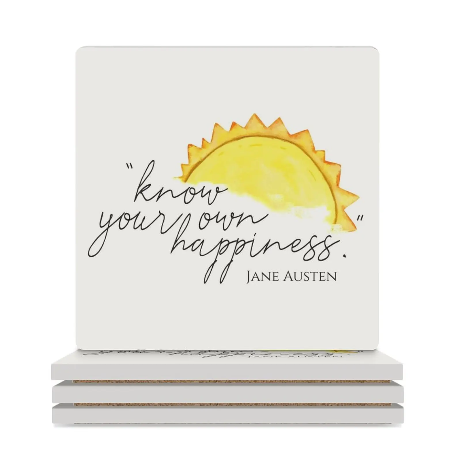 

Know your own happiness - Jane Austen Quote Ceramic Coasters (Square) Creative coffee cup stand for drinks set Coasters