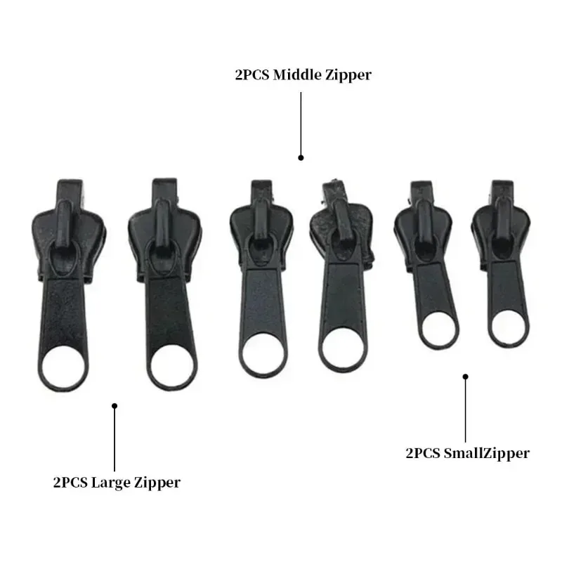 블랙 6pcs 인스턴트 지퍼 유니버설 인스턴트 수정 지퍼 수리 키트 교체 우편 슬라이더 치아 구조 DIY 바느질을위한 새로운 디자인