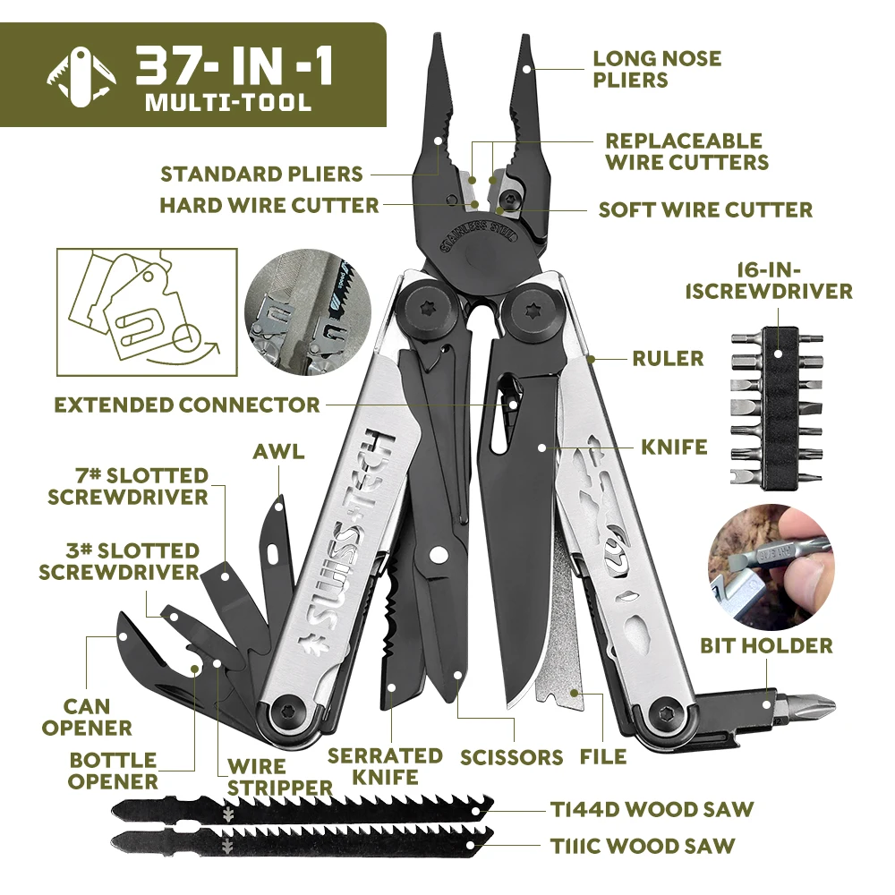 SWISS TECH 37 IN Multitool Pliers Folding Knife Replaceable