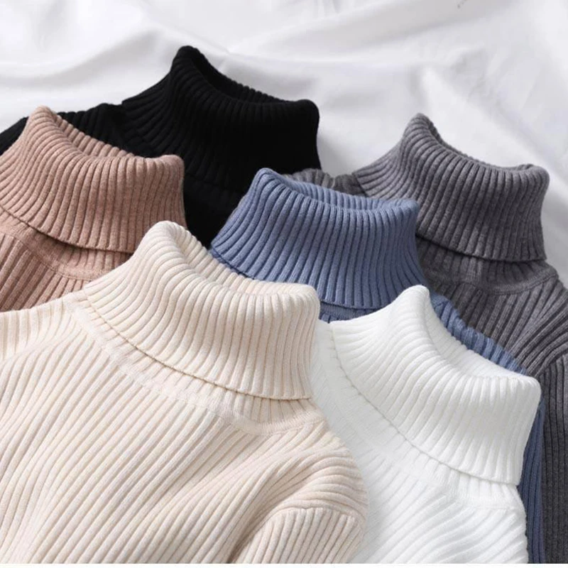 

VESICE Women Turtleneck Solid Color Long Sleeve Slim Korean Sweater Pullover Autumn Elastic Simple Basic Cheap Jumper Top